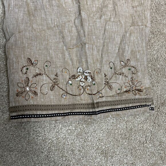 dressbarn 100% Linen Capri Embellished Beaded Legs Pants Pull On Size 20w Beige‎ - Picture 4 of 13